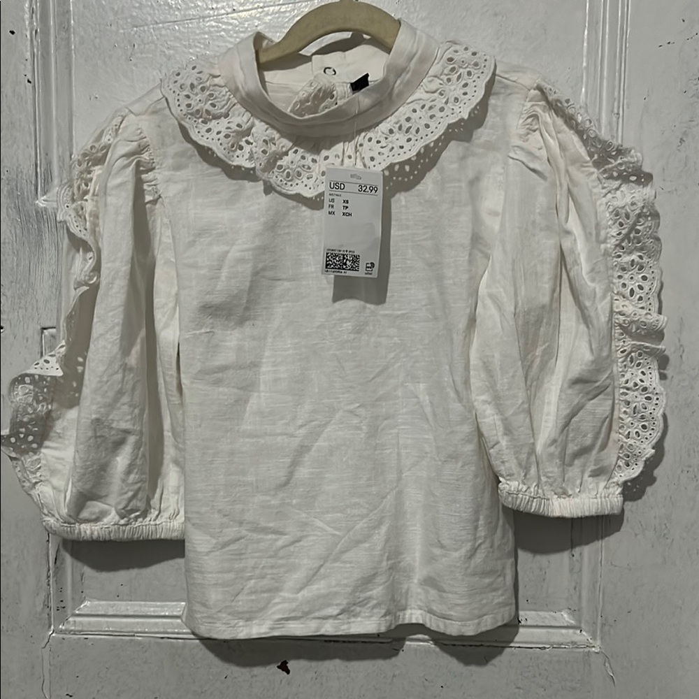 NWT H&M Elegant White Lace Cotton Cropped Top size XS
